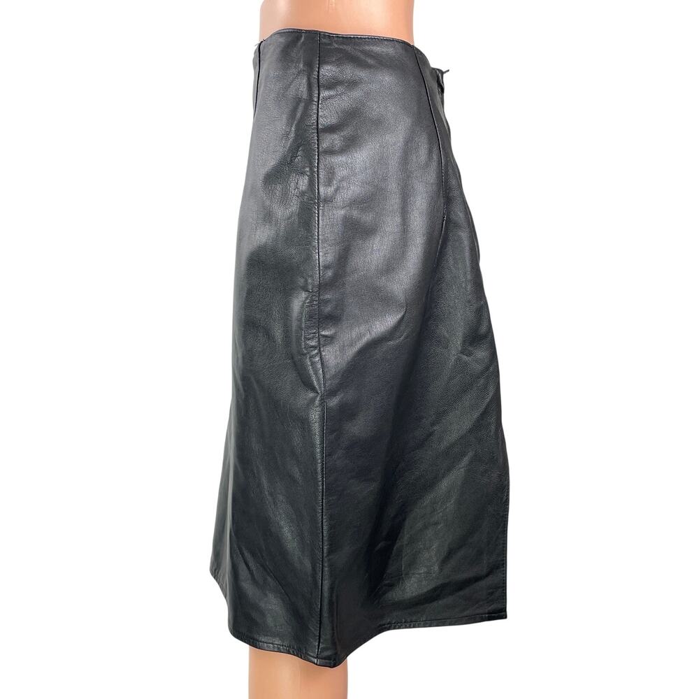 Attencione Black Faux Leather High Waisted Knee Length Straight Pencil Skirt 10 - Picture 2 of 4